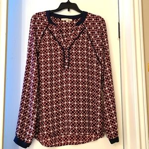 41 Hawthorn Maroon and Navy Pattern Blouse size S